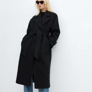 MSRP $229 ZARA NWT Belted Wool Blended Coat Black REF 8419/744